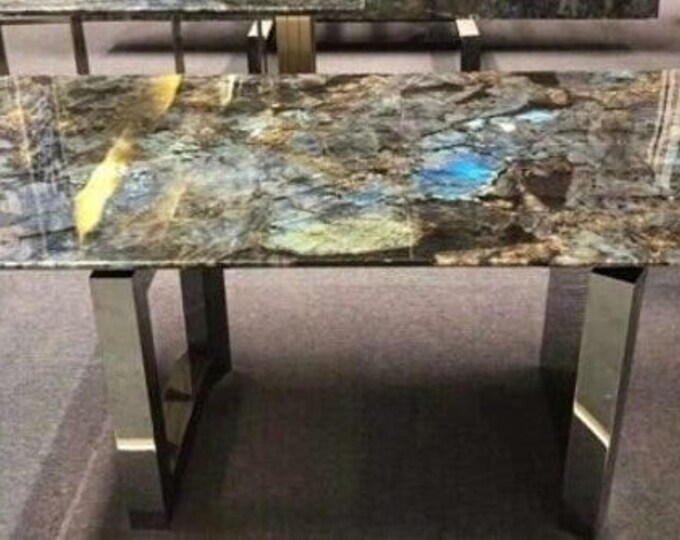 Labradorite Kitchen Dining Tabletop Slab, Labradorite Stone, Furniture, Countertop Gemstone Slab, Luxury Stone Table for Home Decor