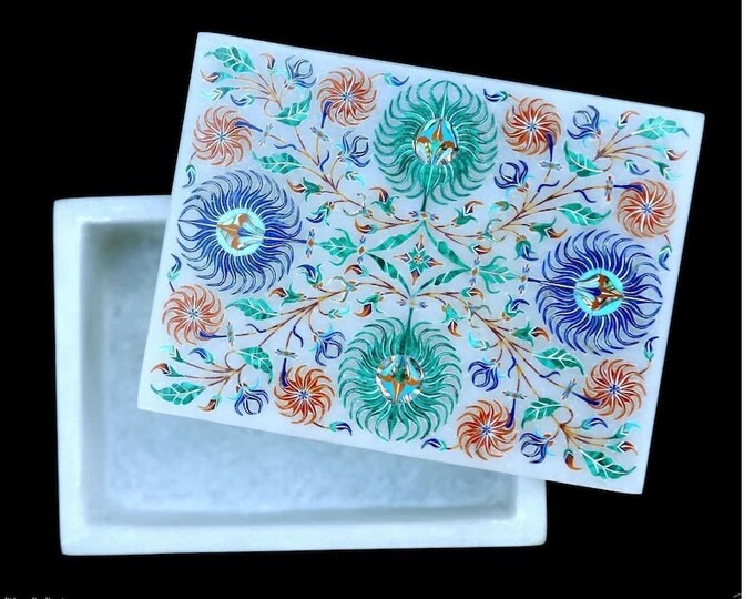 Marble Jewelry Box Handmade Fine Floral Inlay Handmade Works