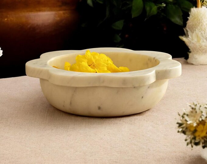 Handcrafted White Marble Flower Urli Bowl | Traditional Floating Flower & Candle Decorative