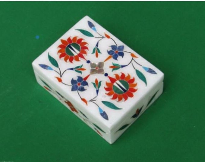 Marble Ring Box Malachite Carnelian Semi Precious Stone Inlay Handmade Gift