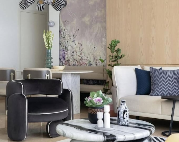 Handcrafted Panda Marble Coffee Table: Modern Black and White Stone Furniture