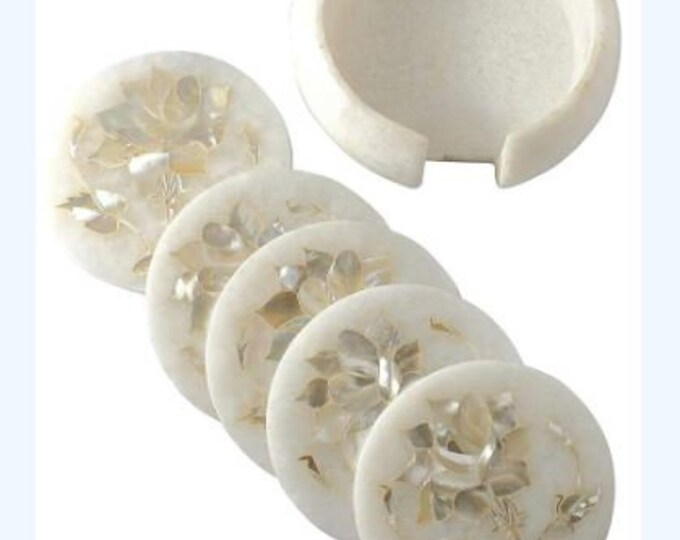 marble Tea Coaster Set Semi Precious Stones Pietra Dura Handmade Work Art Inlay Home Decor