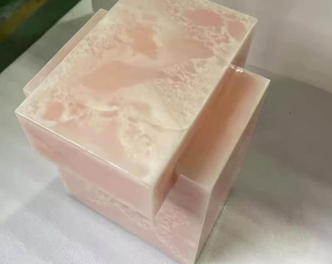 Handmade Pink Onyx Cube Table: Modern Plinth, Bedside or Corner Table