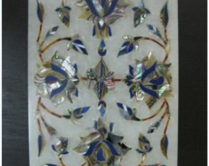 6 x 4 Inches Multicolor Stone Inlay Work Trinket Box Rectangle Shape White Marble Necklace Box for Wedding Gift