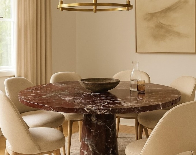 Rosso Levanto Marble Table – Round Pedestal Dining Table