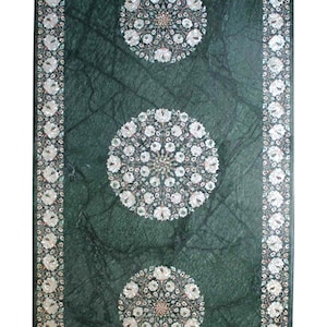 Live Edge Marble Dining Table Top: Handmade Pietra Dura Inlay