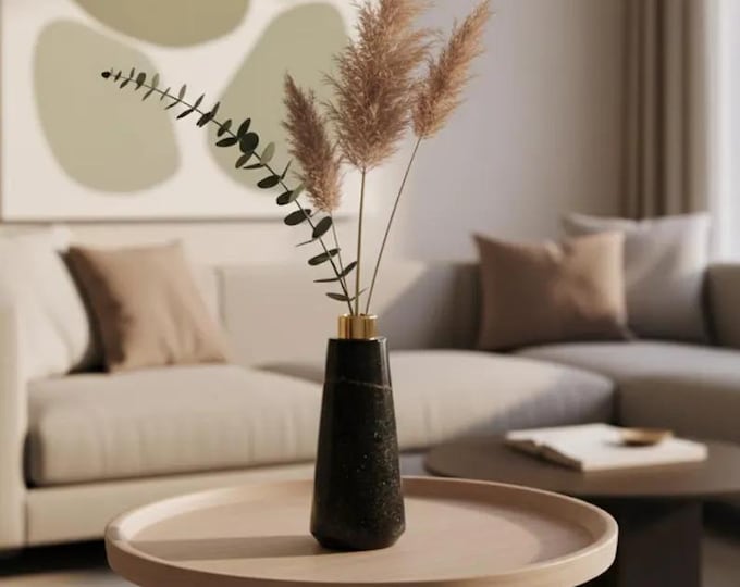 Modern Black Marble Vase,  Minimalist Home Decor