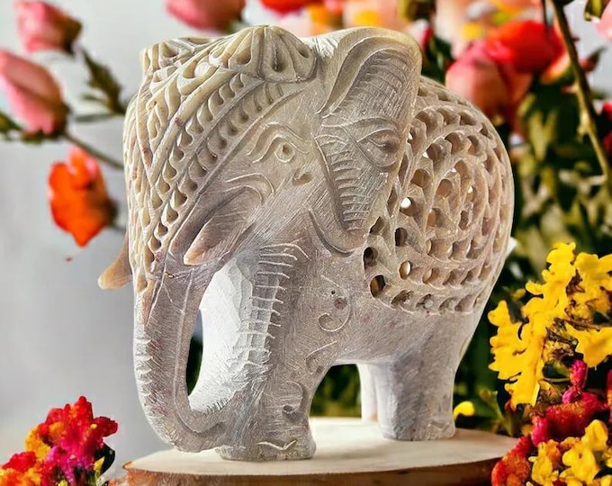 Hand Carved Stone Elephant Figurine | Mini Marble Elephant Home Decor