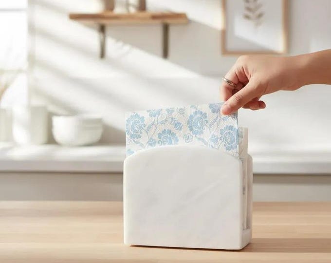 Stone Napkin Holder | Marble Look Napkin Stand | Minimal Kitchen & Dining Decor