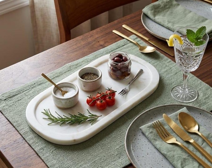 Minimalist Marble Serving Tray | Oval White Stone Tray