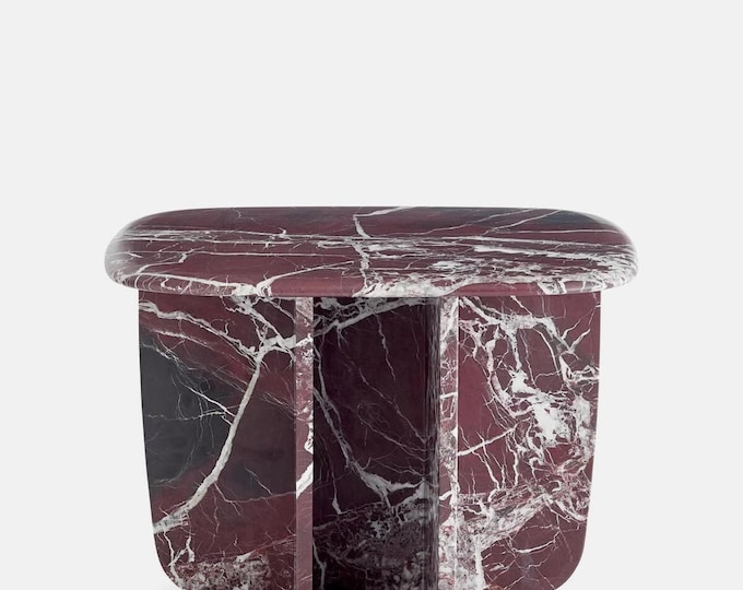 Rosso Levanto Marble Side Table – Sculptural Red Stone Accent Table