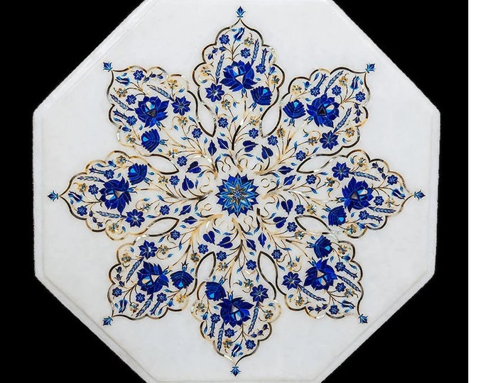 18" Marble Coffee Table Top Multi Color Semi Precious Stone Lapis Inlay Art