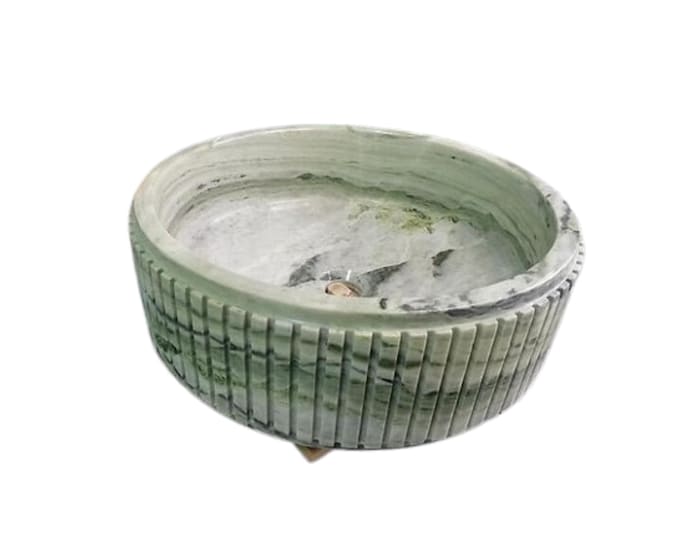 Hand Carved Marble Vessel Sink | Round Stone Bathroom Basin