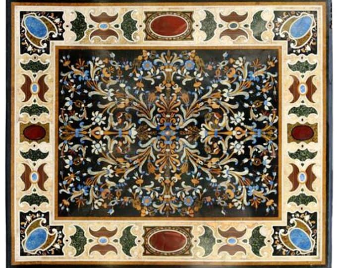 Luxury Marble Inlay Table Top – Pietra Dura Floral Mosaic