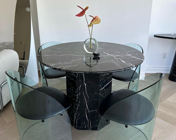 Nero Marquina Marble Coffee Table  Hand Carved Natural Stone