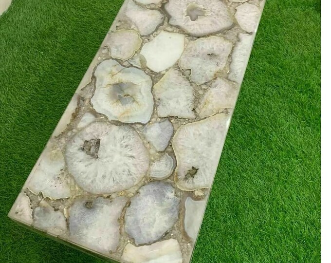 Elegant Natural Handmade White Agate Table Top Unique Home Decor Accent