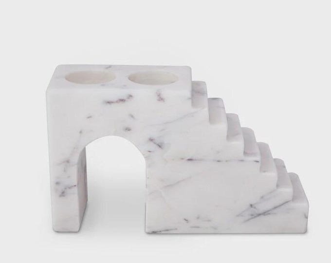 Marble Stair Decor | White Marble Candle Holder | Modern Tabletop Accent