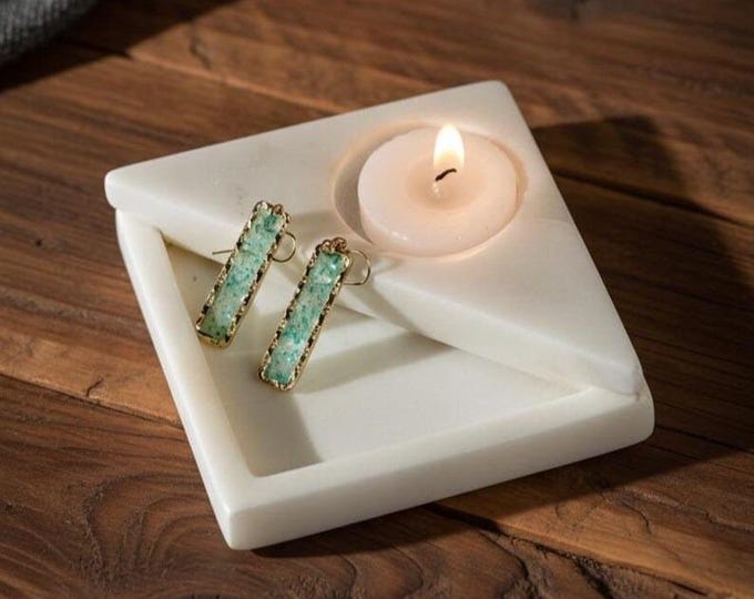 White Marble Jewelry Tray Set – Geometric Triangle Dish & Square Tray