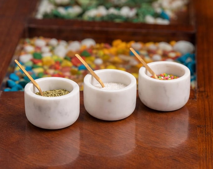 White Marble Condiment Bowls Set | Handmade Stone Spice & Trinket Bowls