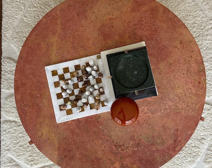 Red Travertine Round Coffee Table for Luxurious Living Spaces