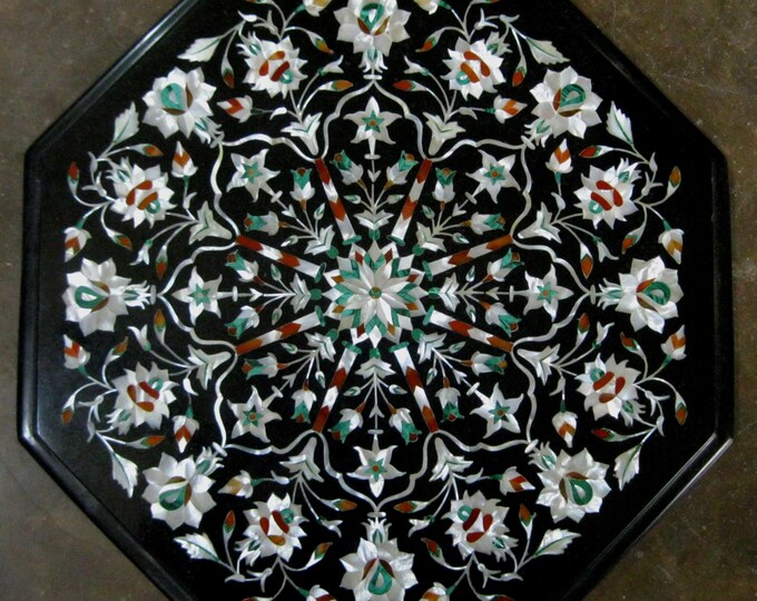 18" black Marble Table Top Inlay art handmade Work Garden patio Decor