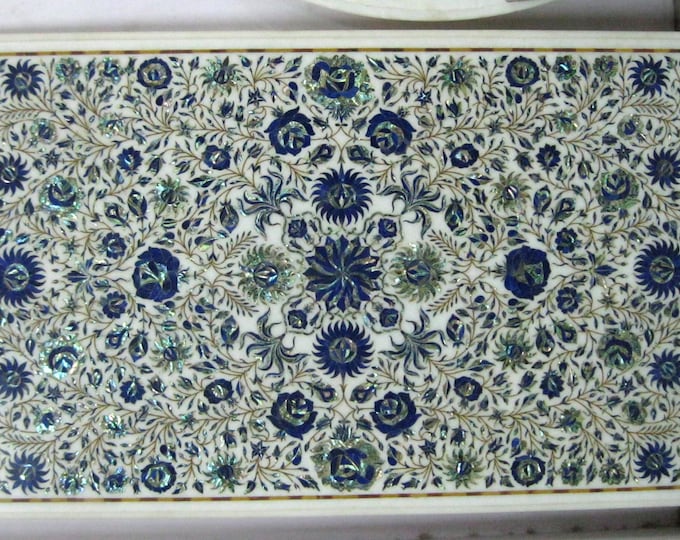 Handmade Italian Marble Table Top: Lapis Lazuli  and MOP Inlay