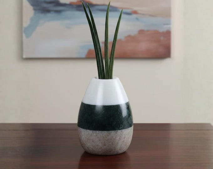 Round Tri-Color Marble Vase | Handcrafted Minimalist Bud Vase