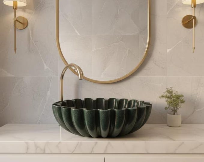 Green Lotus Bathroom Sink – Modern Sculptural Vessel Basin – Luxury Vanity Bowl