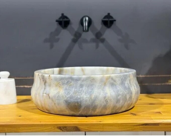 Round Marble Vessel Sink For Bathroom, Marvel Washbasin Sink