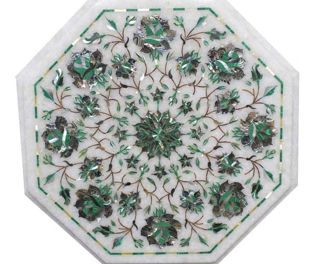 12" Marble Coffee Table Top Semi Precious Stone Inlay Floral Marquetry Art Home Decor