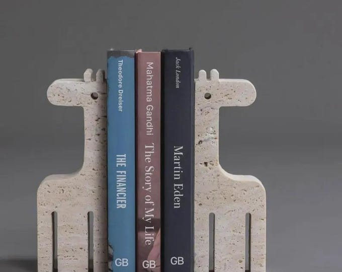 Travertine Bookends Set, Modern Sculptural Stone Book Holders