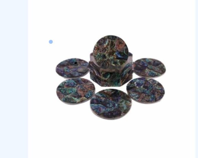 Marble Coaster Set Multi Semi Precious Stones Pietra Dura Overlay Work