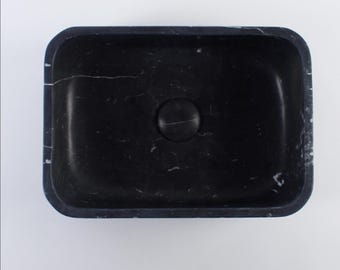 Black Nero Marquina Marble Sink: Honed Stone Rectangular Vanity