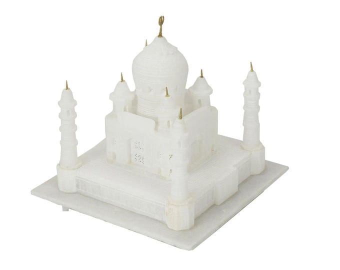 White Marble Taj Mahal Sculpture, Handmade Marble Monument Replica