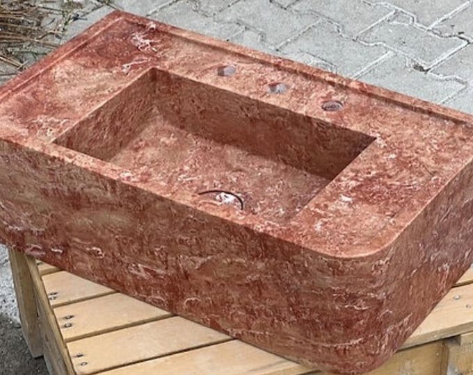 Handcrafted Red Travertine Marble Sink: Trendy Bathroom Vanity (30x21x6 Inches)
