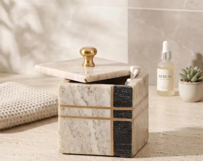 Marble Storage Jar with Lid, Luxury Bathroom Container