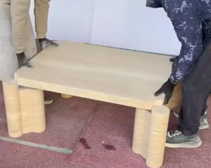 Handmade Travertine Coffee Table – Italian Natural Stone – Rectangular Modern Design with Cylindrical Column Legs