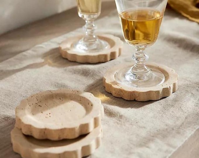 Handmade Travertine Coasters – Beige Marble Table Décor