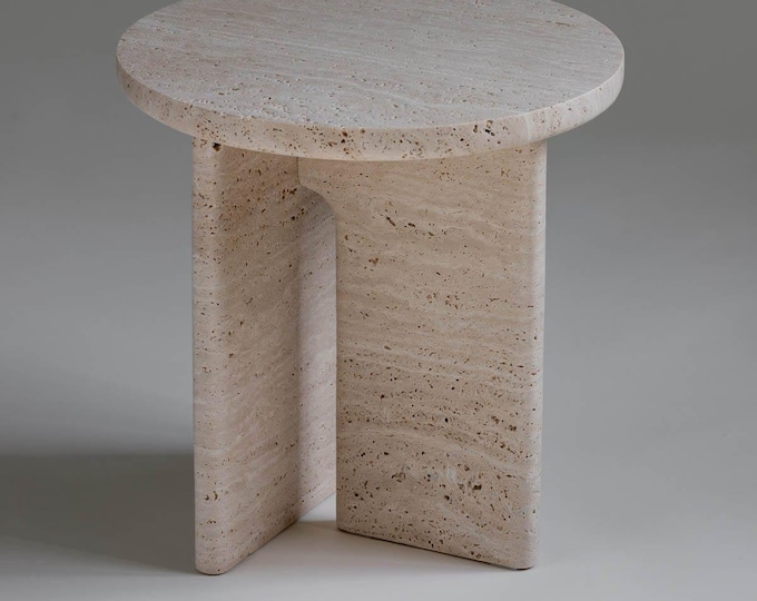 Handcrafted Travertine Pedestal Table – Modern Minimal Side Table