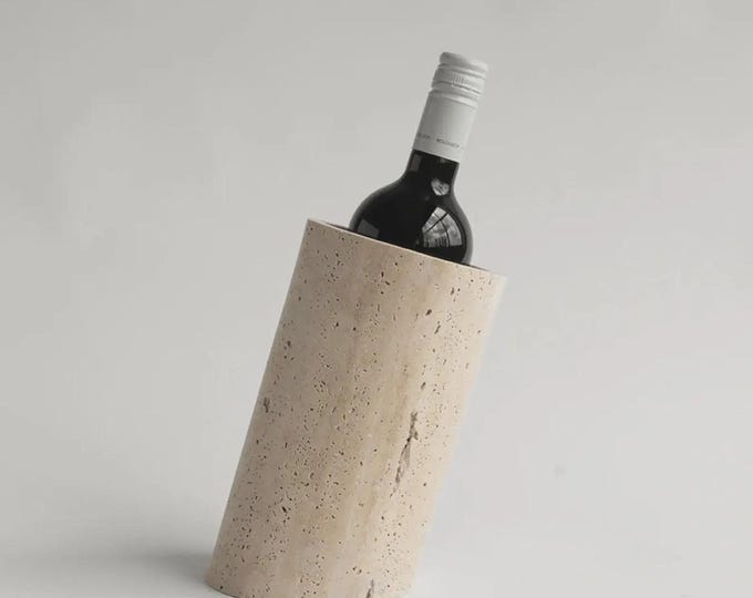 Travertine Wine Bottle Holder, Minimalist Stone Wine Rack
