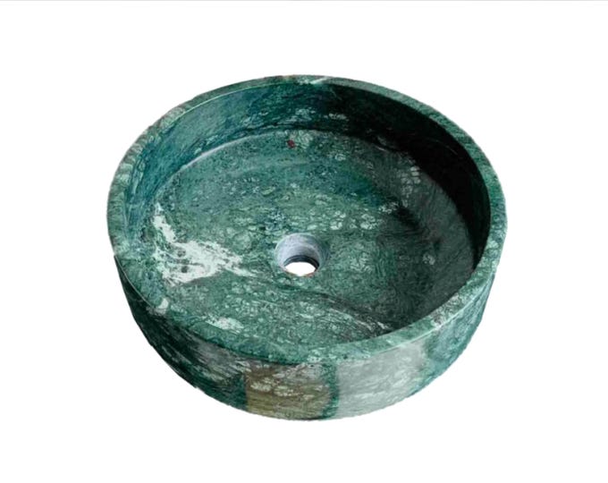Handcrafted Green Marble Vessel Sink | Round Stone Basin