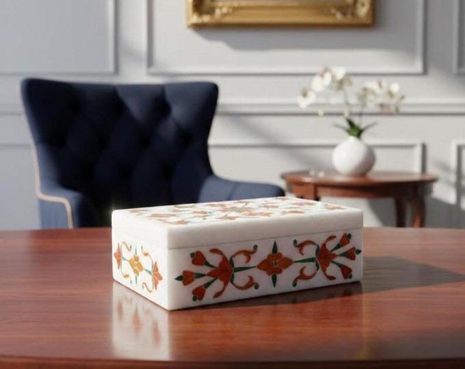 Handcrafted Marble Inlay Jewelry Box – Floral Pietra Dura Design
