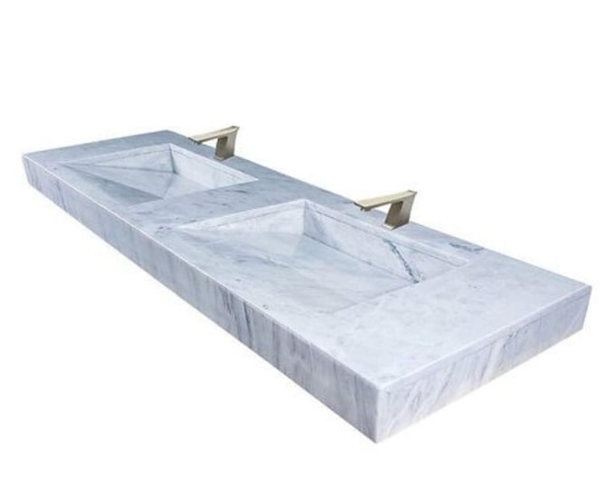 Modern Marble Double Sink Vanity, Handmade Rectangular Dual Basin Washbasin