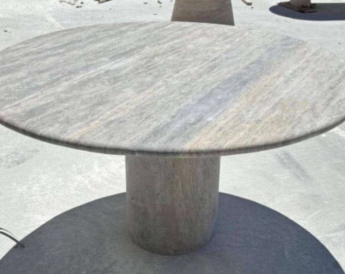 Natural Silver Travertine Table Veined Marble Accent