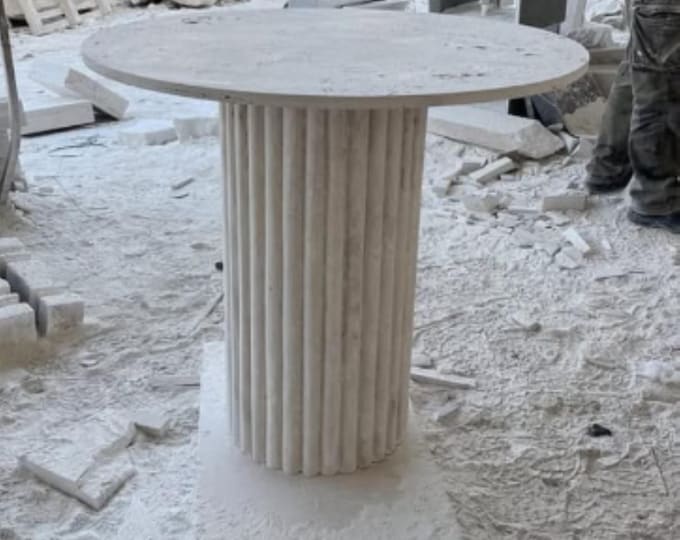 Handmade Fluted Pedestal Marble Table – Classical Column-Inspired Natural Stone Round Table
