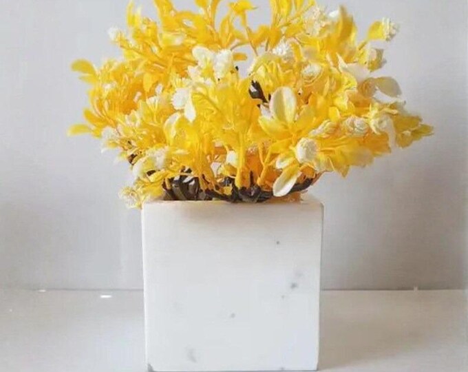 White Marble Cube Planter