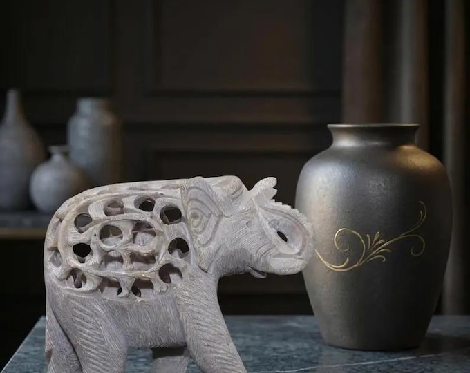 Hand Carved Soapstone Elephant Statue | Decorative Stone Elephant Sculpture
