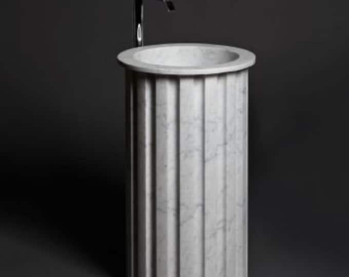 Fluted Marble Pedestal Sink – Round Stone Pedestal Basin