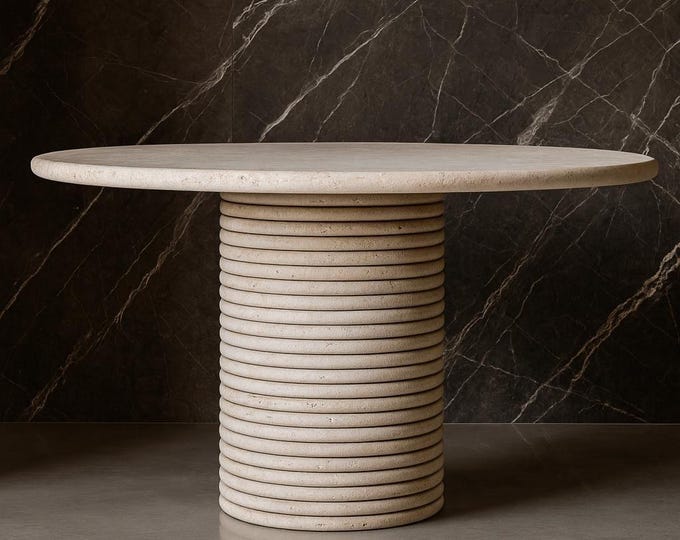 Round Natural Stone Dining Table with Pedestal Base – Handmade Marble