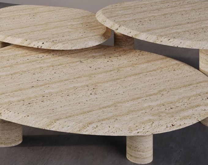 Exquisitely designed coffee table top crafted from natural travertine stone